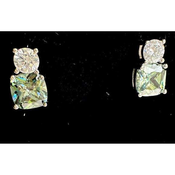 Cushion Cut 2.3ct Green Sapphire & Diamond .925 Silver Stud Earrings Lab Created - Picture 3 of 16